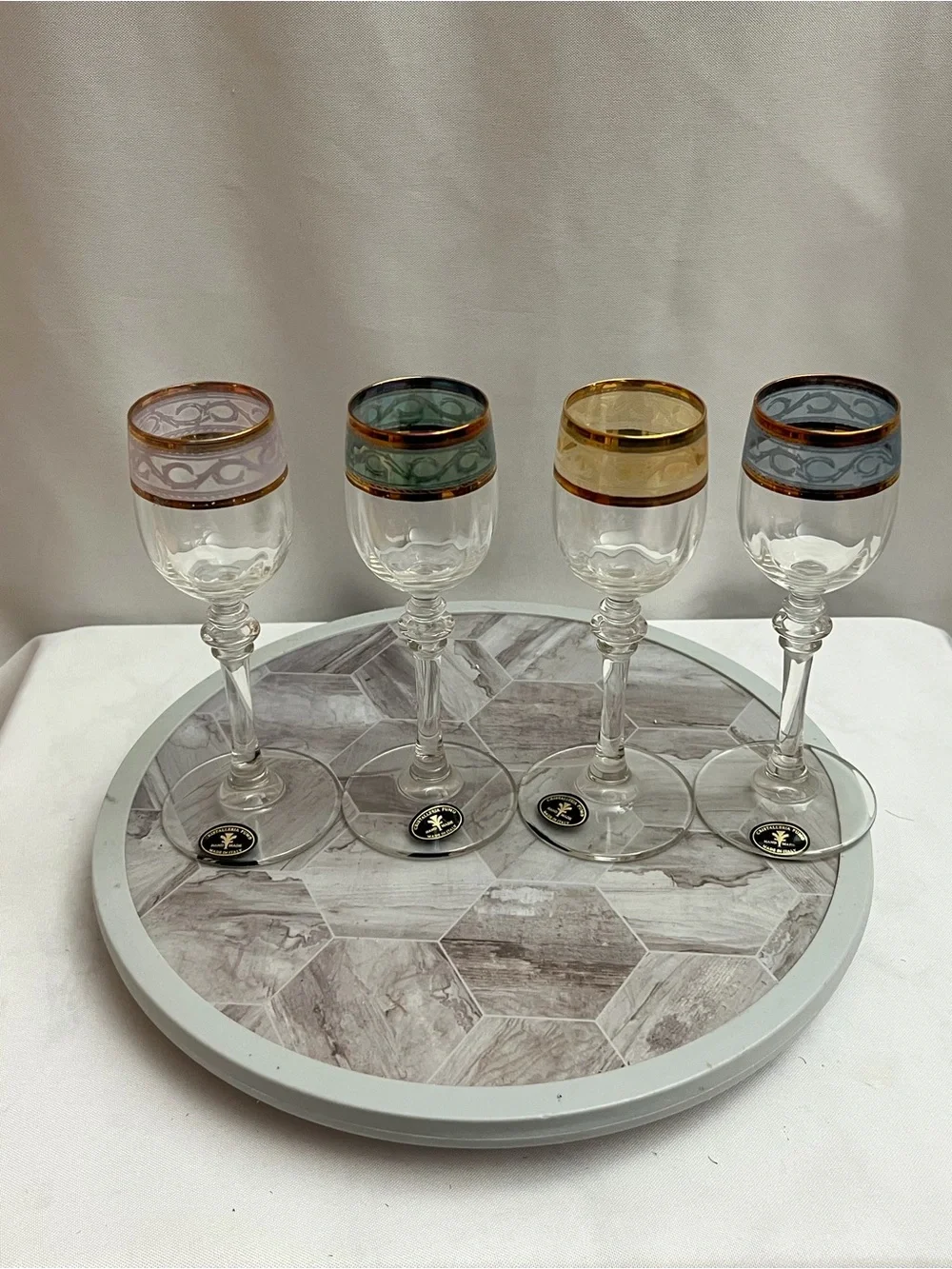 Cristalleria Fumo Italian Cordial Liqueur Glasses Set of 4 Gold Rim Boxed